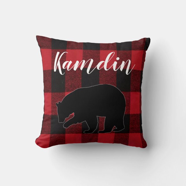 Oso negro de almohada roja personalizada de búfalo (Anverso)