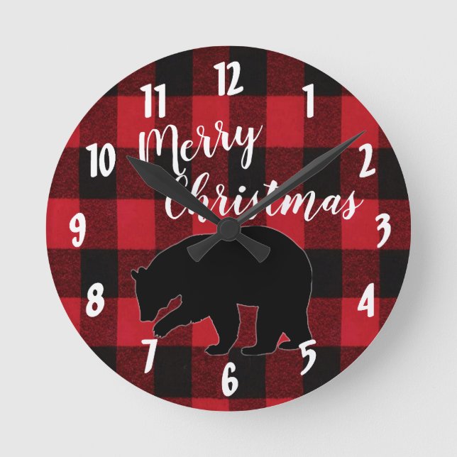 Oso negro rojo de reloj de pared de navidades (Anverso)
