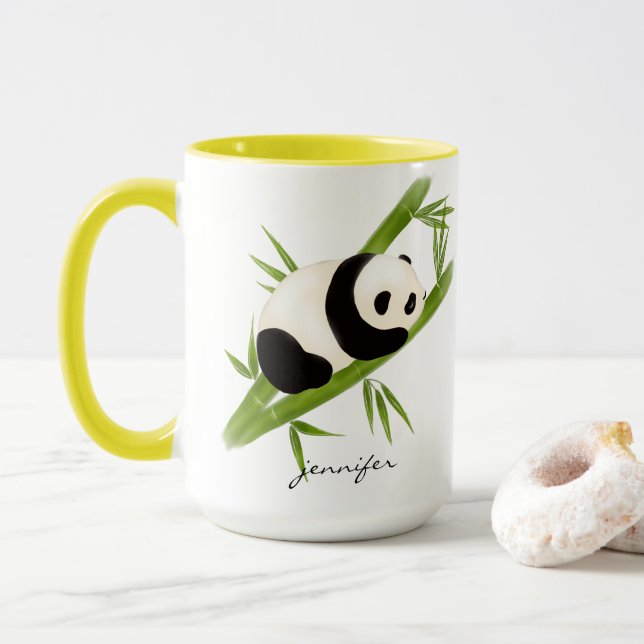 Oso Panda en la taza de árbol de bambú (Con donut)
