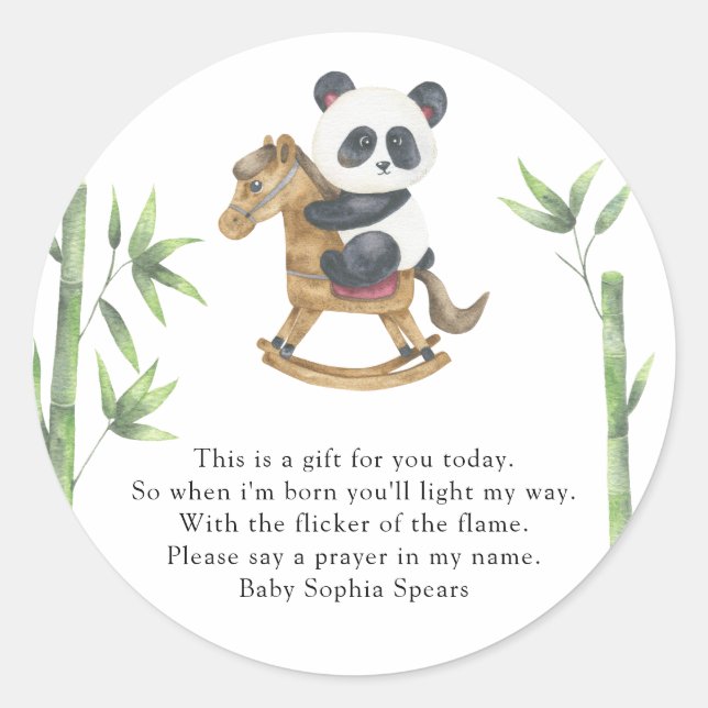 Oso Panda - Etiqueta de la vela de la oración (Anverso)