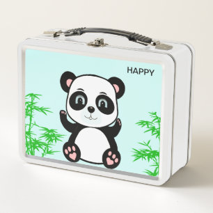 Oso panda feliz y lindo y bambú