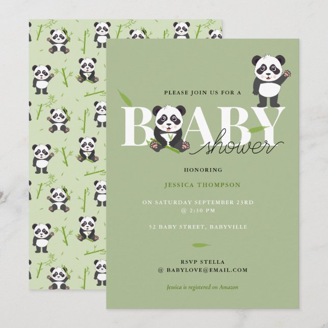Oso Panda Kawaii Invitación de Cumpleaños para Beb (Anverso / Reverso)