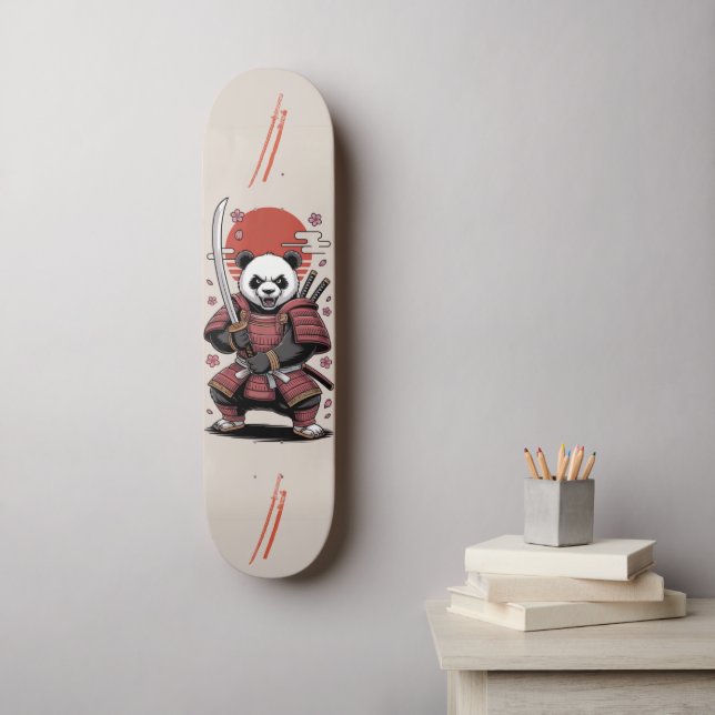 Oso Panda Samurái guerrero monopatín (Arte de la pared)