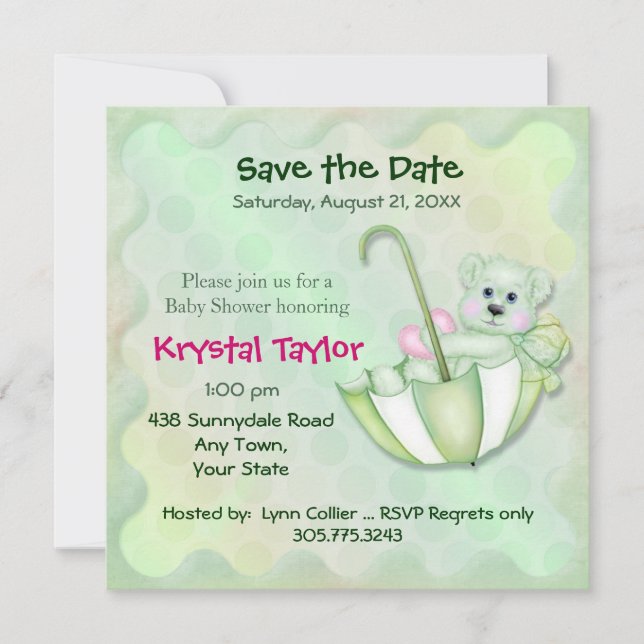 Oso Paraguas Mint - Invitación (Anverso)