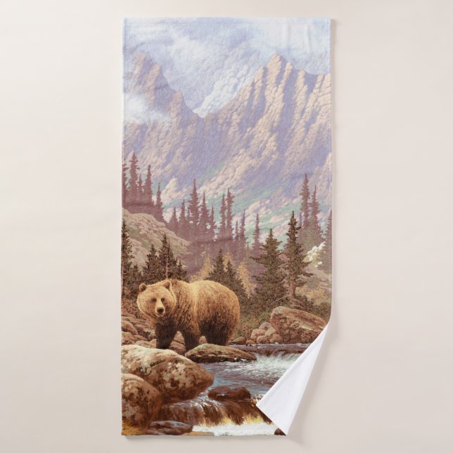 Oso pardo en las montañas rocosas / Oso AF-006g (Toalla de baño)