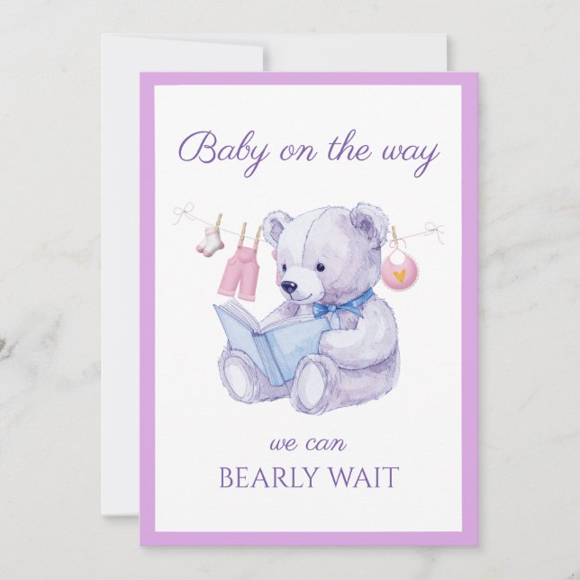 Oso personalizado leyendo un libro Invitación a Ba (Anverso)