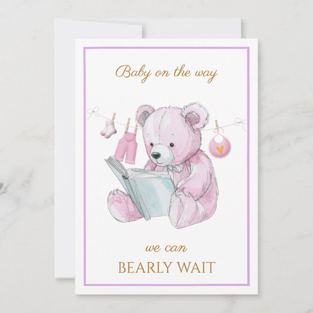 Oso personalizado leyendo un libro Invitación a Ba (Anverso)