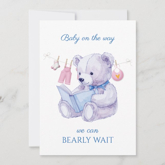 Oso personalizado leyendo un libro Invitación a Ba (Anverso)