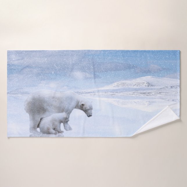 Oso polaco y cachorro (Toalla de baño)