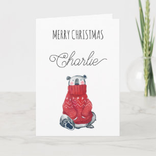 Oso Polar Adorable Feliz Navidad Nombre Dobladillo