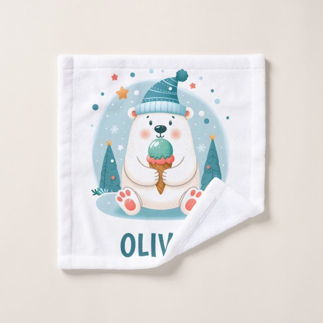 Oso Polar Adorable Relajándose con Helado (Toallita)