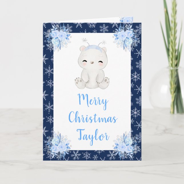 Oso Polar Ártico de Invierno Feliz Navidad (Anverso)