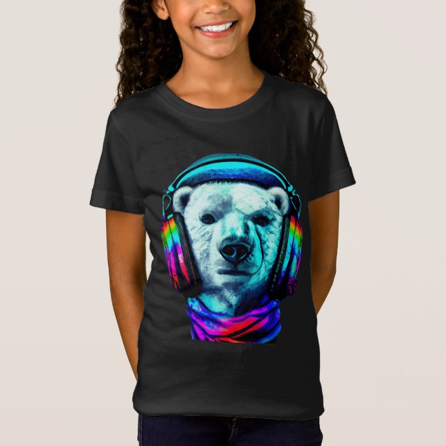 Oso Polar Con Auriculares Arcoiris Camiseta (Anverso)