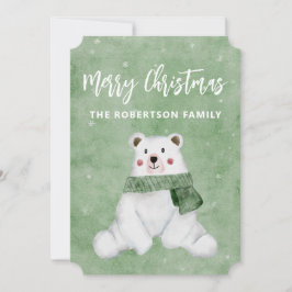 Oso Polar Con Bufanda Verde Feliz Navidad