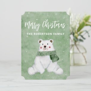Oso Polar con Bufanda Verde Feliz Navidad