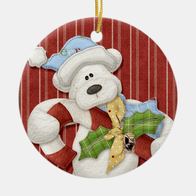 Oso Polar Con Ornamento De Fiesta De Candy Cane (Frente)