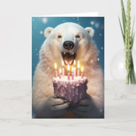Oso polar con tarjeta de bizcocho de cumpleaños