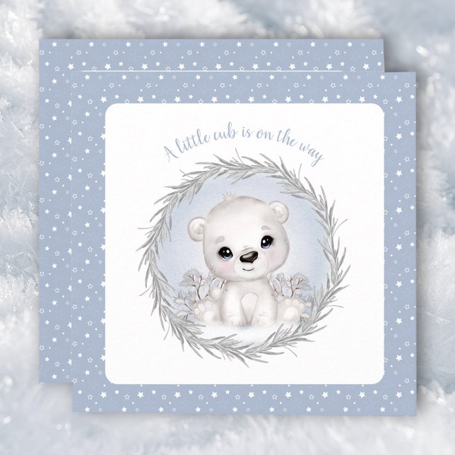 Oso Polar Cute invitación de embarazo de bebé (Cute Polar Bear Baby boy pregnancy announcement)