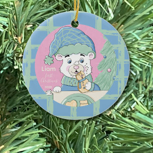 Oso Polar Cuto con el Ornamento de Primera Navidad