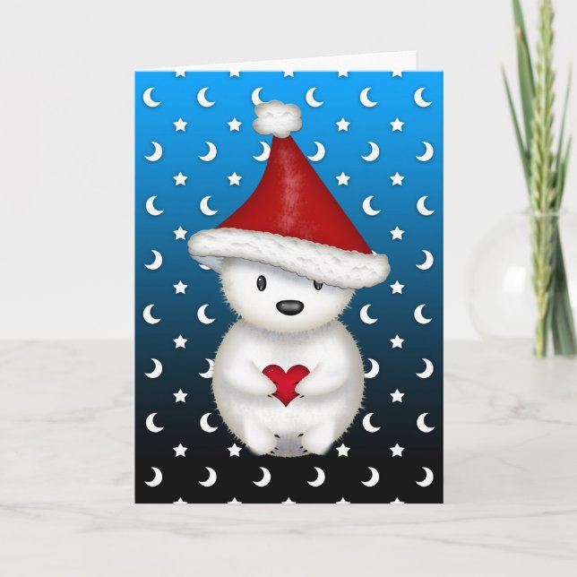 Oso polar de Navidad lindo sosteniendo corazón (Anverso)