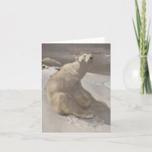 Oso polar de Navidad vintage sentado en la nieve