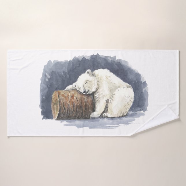 Oso polar durmiente, arte acuarela (Toalla de baño)