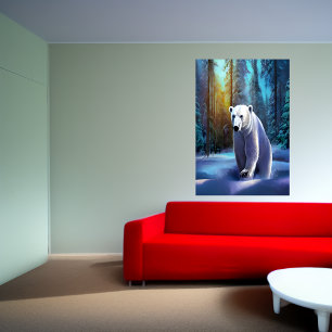 Oso polar en el bosque nevado Poster de arte de