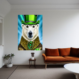 Oso polar en gorra verde   Poster de arte de IA