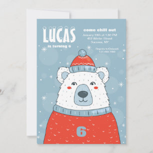Oso polar en invitación de suéter rojo