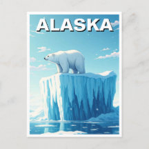 Oso polar en una postal de Iceberg Alaska