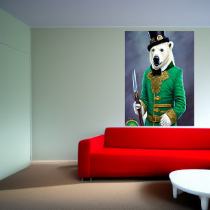 Oso polar en verde y oro   Poster de arte de IA