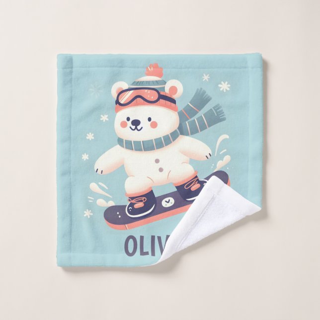 Oso polar lindo en snowboard personalizado (Toallita)