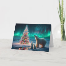 Oso Polar Mamá Cubre Árbol De Navidad Aurora Borea