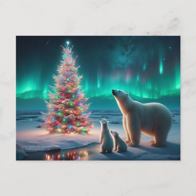 Oso Polar Mamá Cubre Árbol De Navidad Aurora Borea (Anverso)