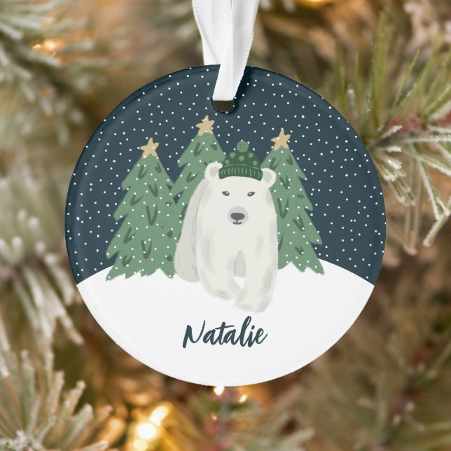 Oso Polar Pequeño | Nombre Ornamento de Navidad (Árbol)