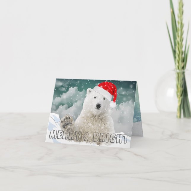 Oso Polar Santa | Tarjeta de saludo de vacaciones  (Anverso)