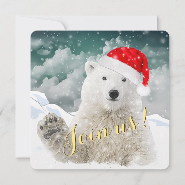 Oso Polar Santa | Tarjetas de invitación de vacaci (Anverso)