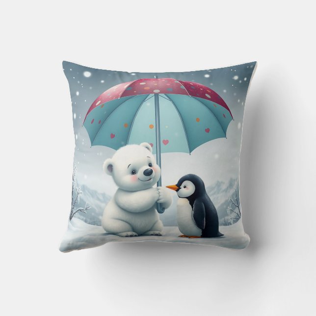 Oso polar y cojín de almohada pingüino (Reverso)