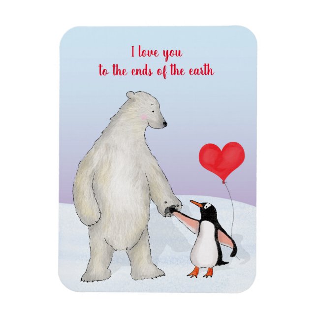 Oso polar y pingüino 'te aman' imán (Vertical)