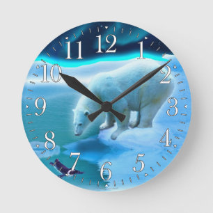 Oso Polar y Reloj de Arte Pingüino Ártico Aurora