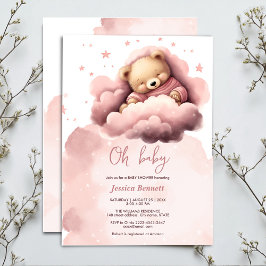 Oso rosa en la invitación a la ducha de bebé en la