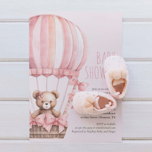 Oso rosa en la invitación de Chica de Baby Shower 