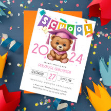 Oso rosa lindo Invitación a graduación de guarderí