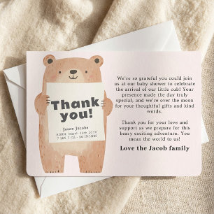 Oso rosa lindo Invitación bebé Gracias