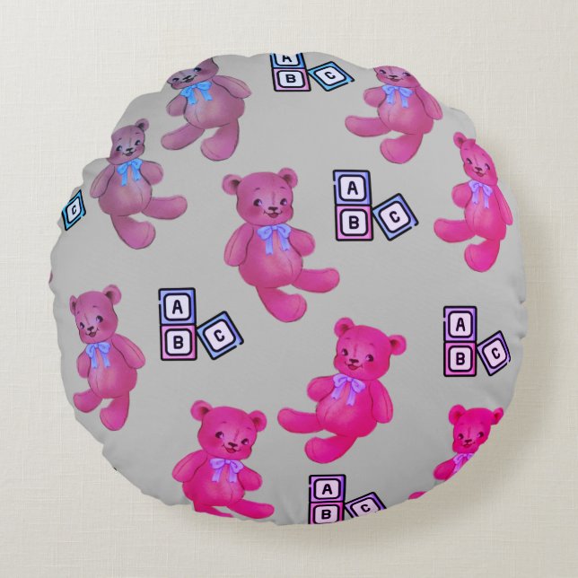 Oso Rosa Teddy y Cojín decorativo ABC (Anverso)