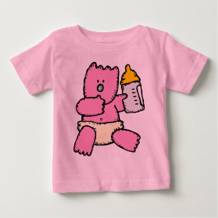 Oso rosado adorable en camiseta del bebé de los