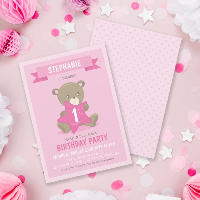 Oso Rosado Cualquier Edad o Invitación de Primer C (Subido por el creador)