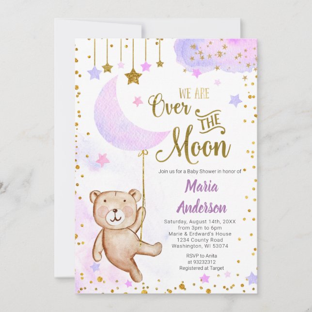 Oso Sobre La Invitación De Baby Shower De Lilac Lu (Anverso)