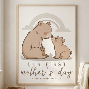 Oso Suave Mamá Bebé Primer Día de las Madres Arte 