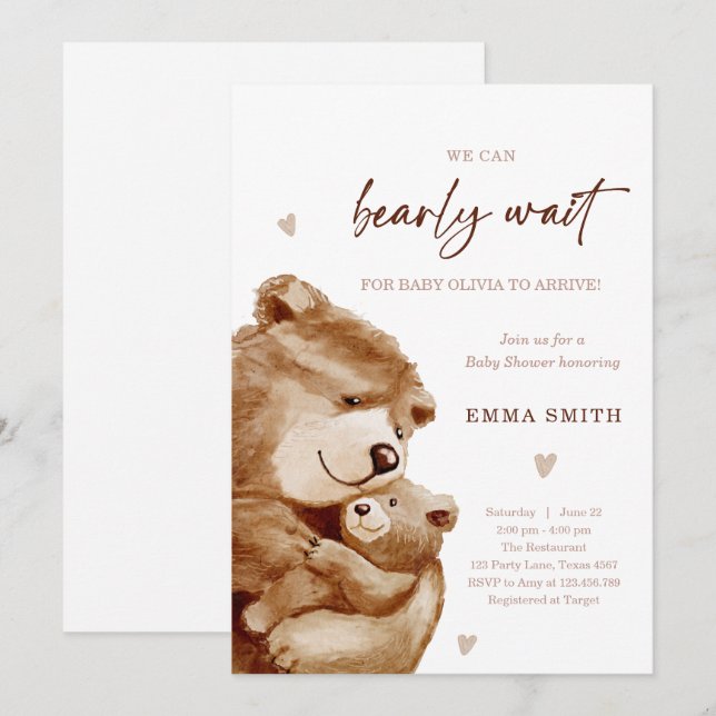 Oso Teddy Bear Boho Neutral Invitación de Cumpleañ (Anverso / Reverso)